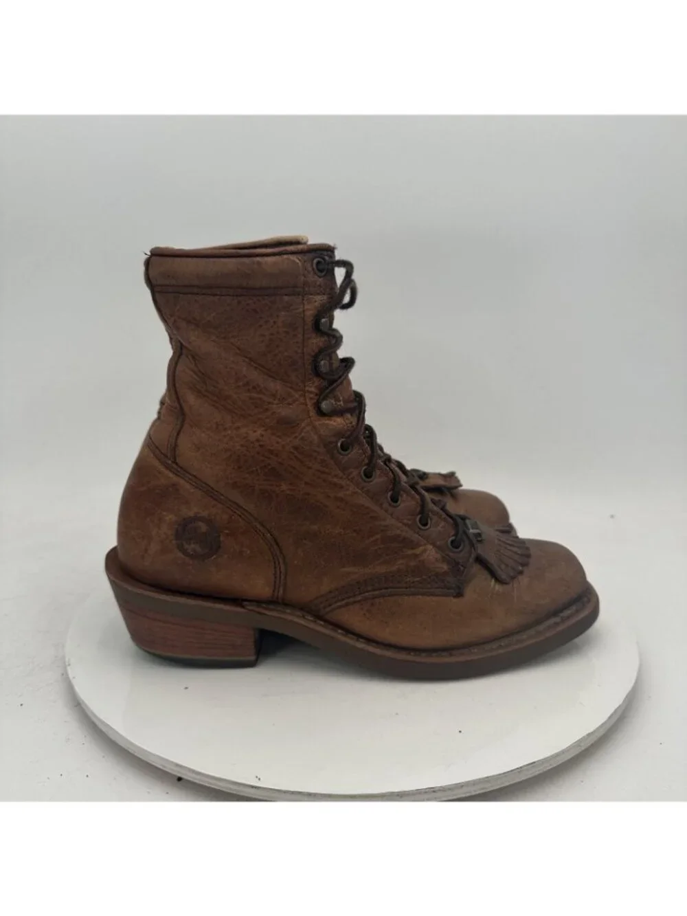 Double H Lacer Men Size 7.5M Brown Leather Kiltie Western Rodeo Cowboy Boot